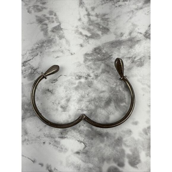 Vintage Mexico Sterling Silver Hinged Bypass Bangle Teardrop Patina Minimal - Picture 7 of 9